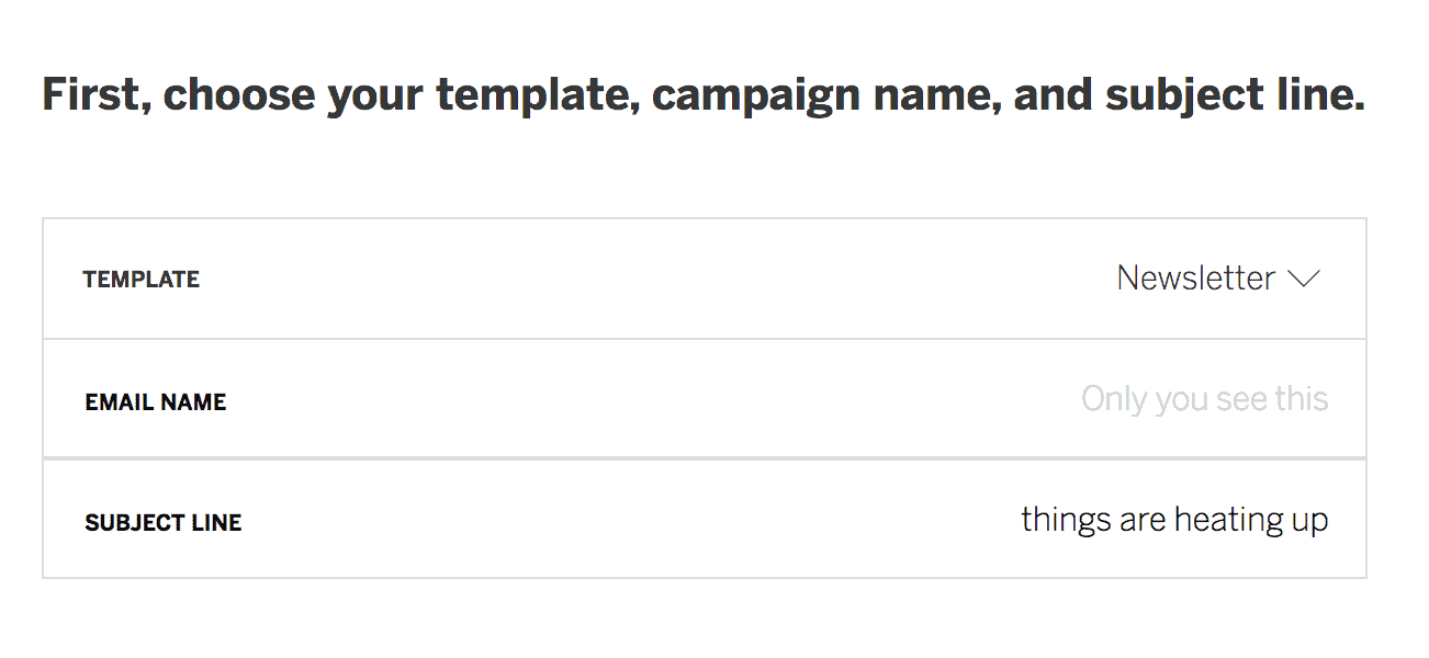 choose a template, campaign name, and subject line.