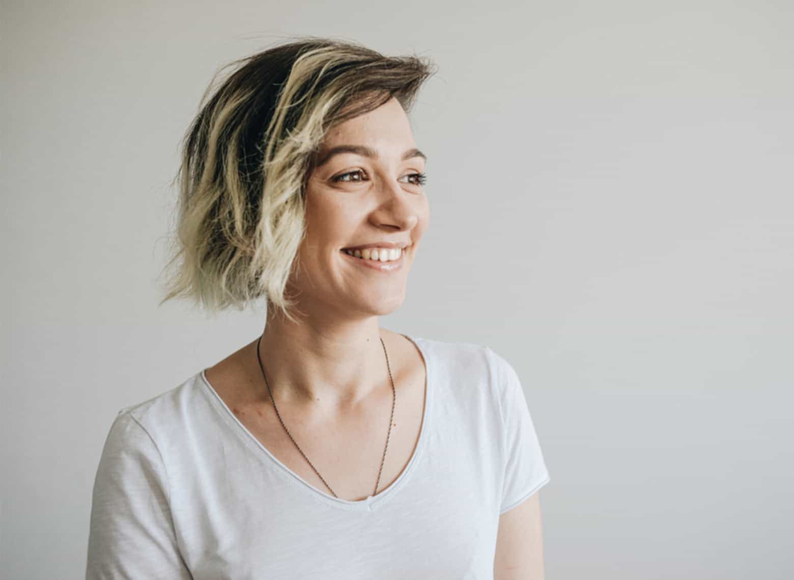 woman with asymmetrical pixie cut